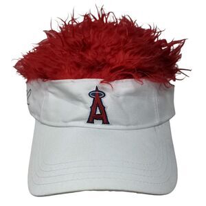 Flair Hair Sun Visor Hat Cap White Red Los Angeles Angels Embroidered Logo MLB